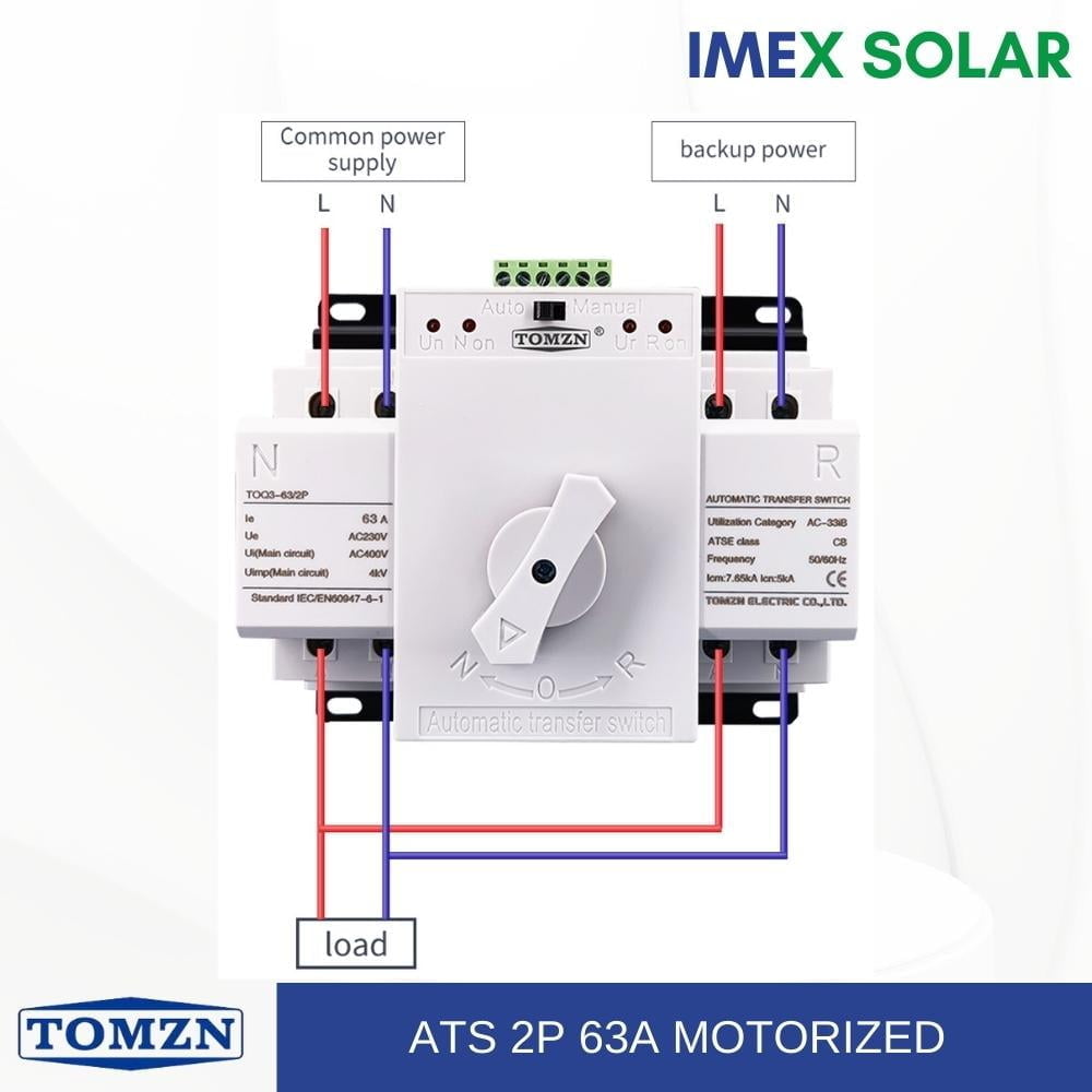 TOMZN Automatic Dual Power Transfer Switch 2 Pole 63A 13 ATS 2P Motorized TOMZN IMEX SOLAR 2